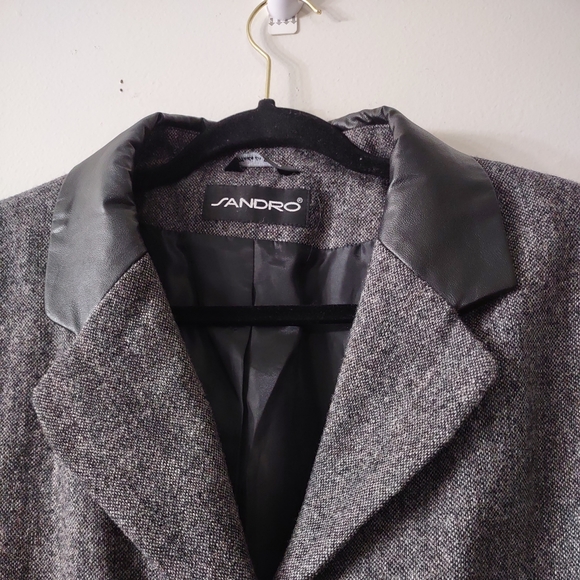Anthropologie Sandro Wool Blazer with Faux Leather Collar, Size 20W - Picture 7 of 8